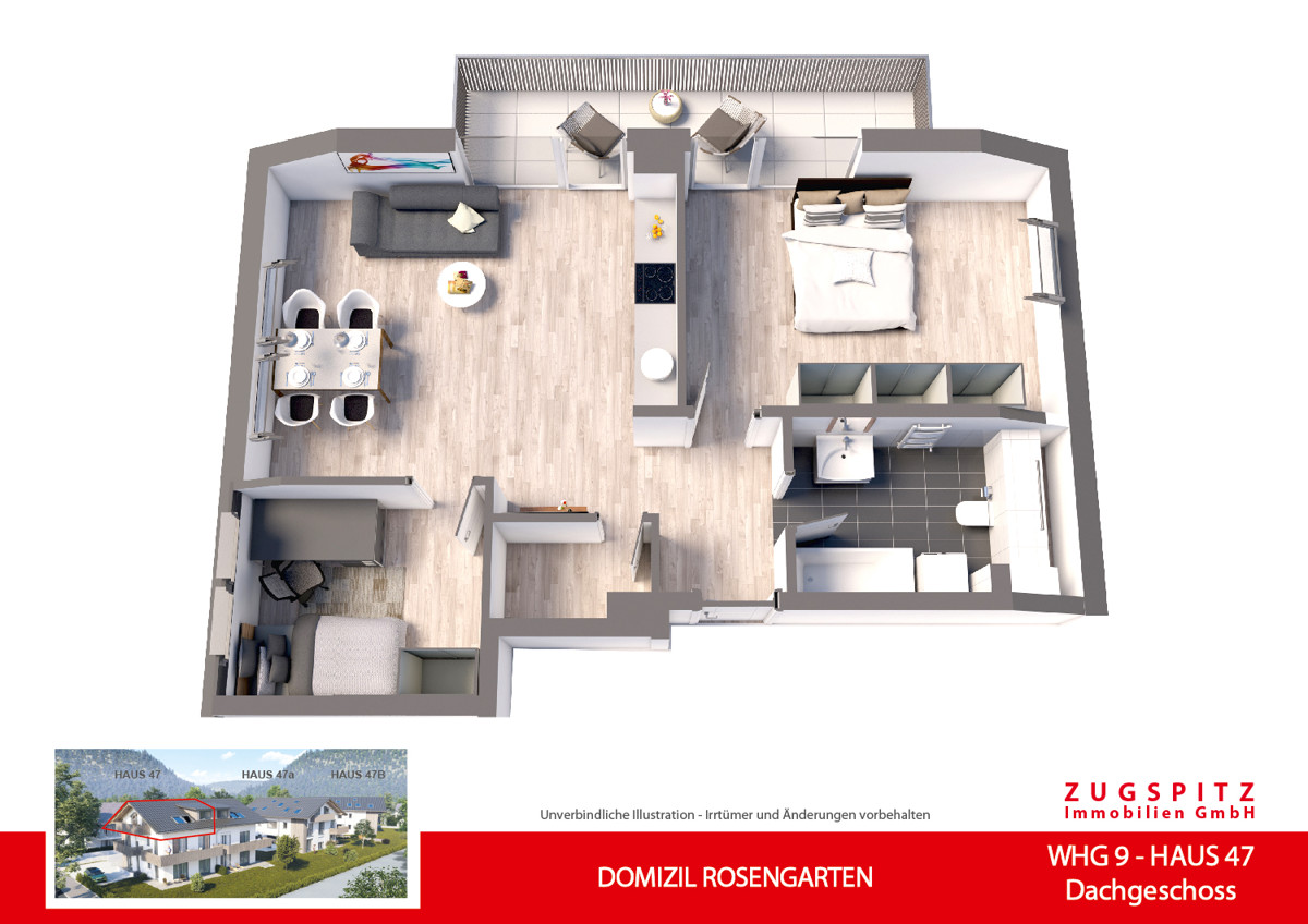 DOMIZIL ROSENGARTEN -3 Zi MIT FERIENWOHNUNG NUTZUNG -WHG09 - WHG-9_3D Grundriss (56724)