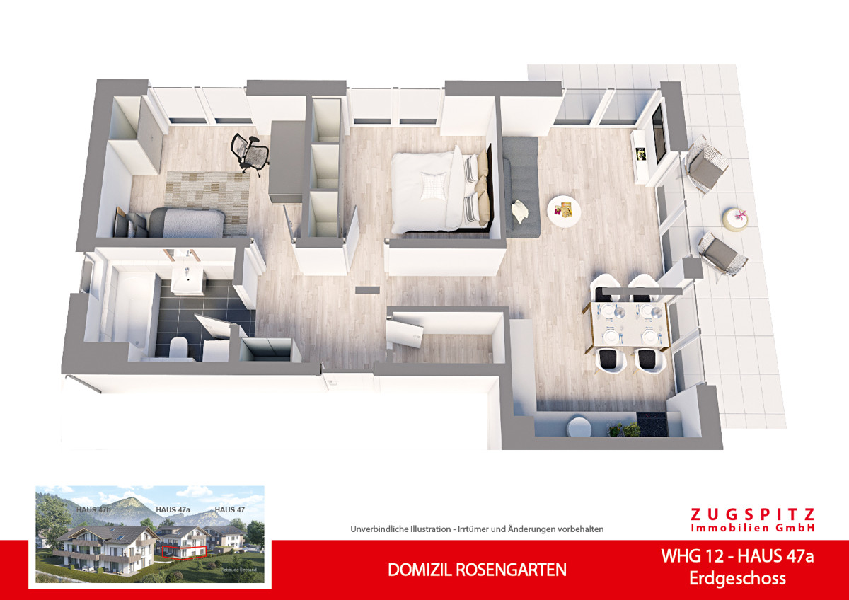 DOMIZIL ROSENGARTEN -3 Zi MIT FERIENWOHNUNG NUTZUNG -WHG12 - WHG-12_3D Grundriss (56737)