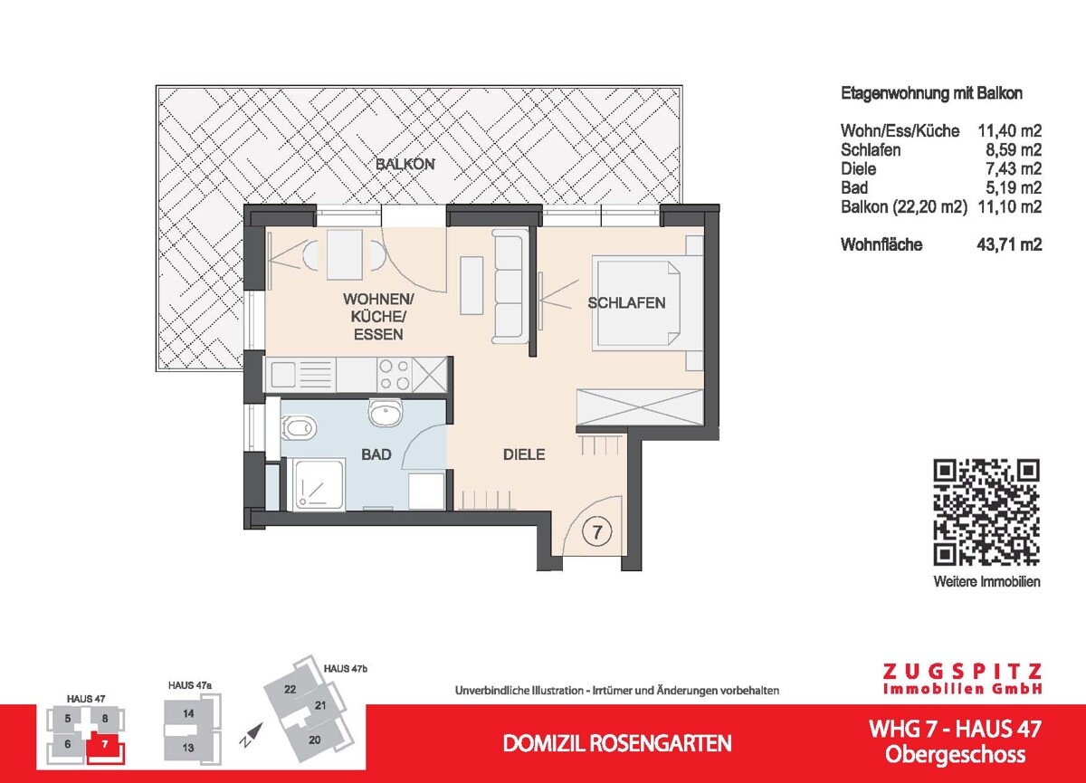 Domizil Rosengarten | 2.Zi. Wohnung mit Balkon | WHG07 - WHG 07 Grundriss 2D (58985)