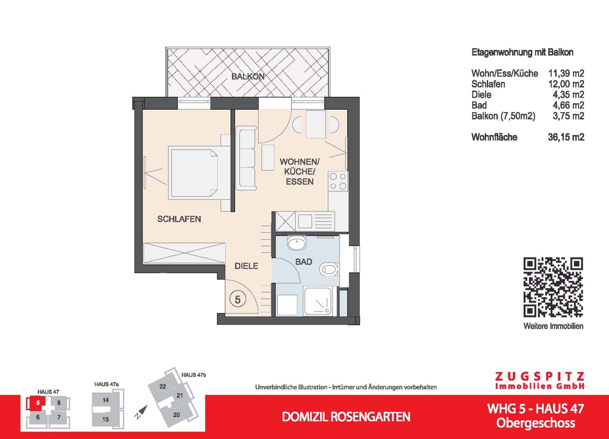 Domizil Rosengarten | 2.Zi. Wohnung mit Balkon | WHG05 - WHG 05 Grundriss 2D (58971)