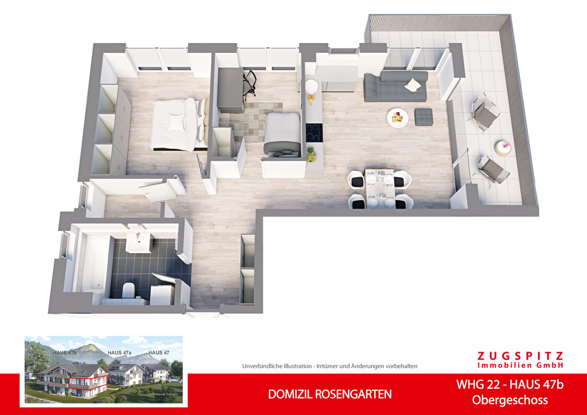 DOMIZIL ROSENGARTEN -3 Zi Wohnung -WHG22 - WHG-22_3D Grundriss (2579)