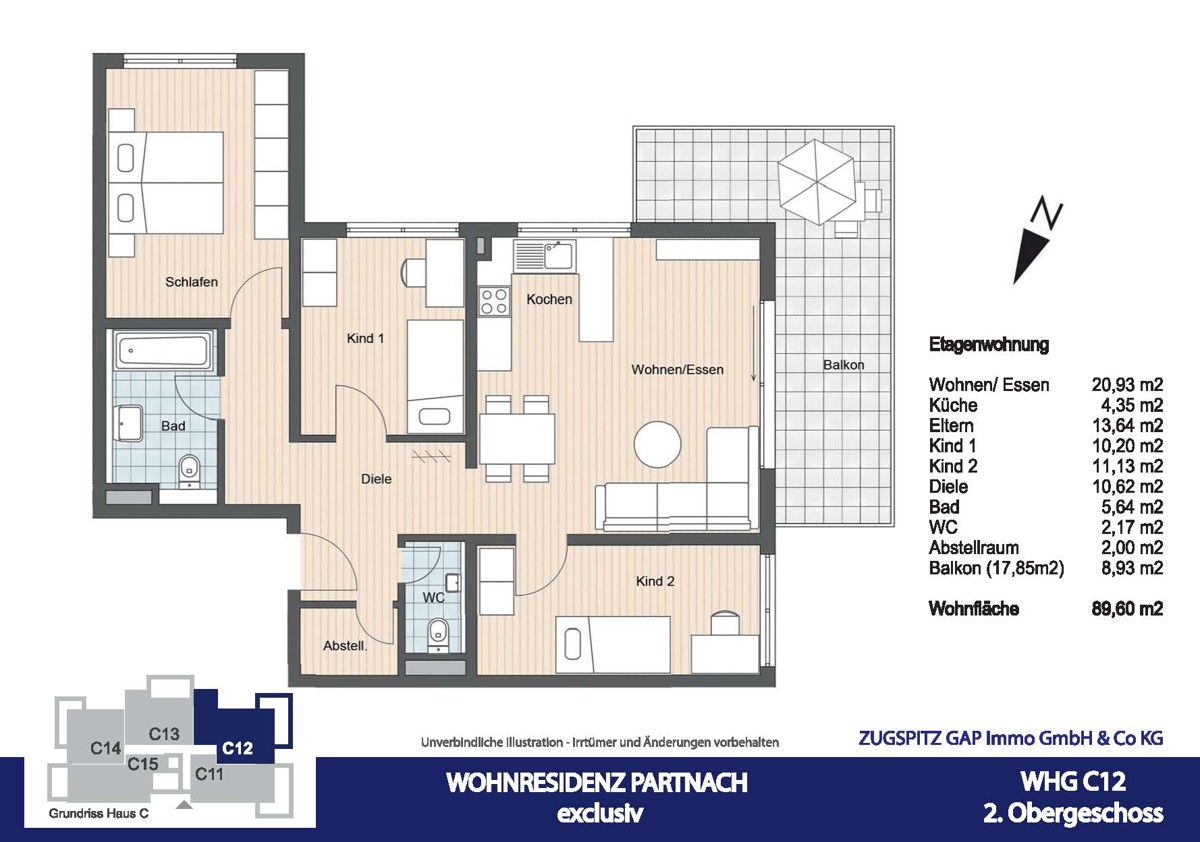 WOHNRESIDENZ PARTNACH - 4 Zi Wohnung - C12 - Grundriss C12 (57719)