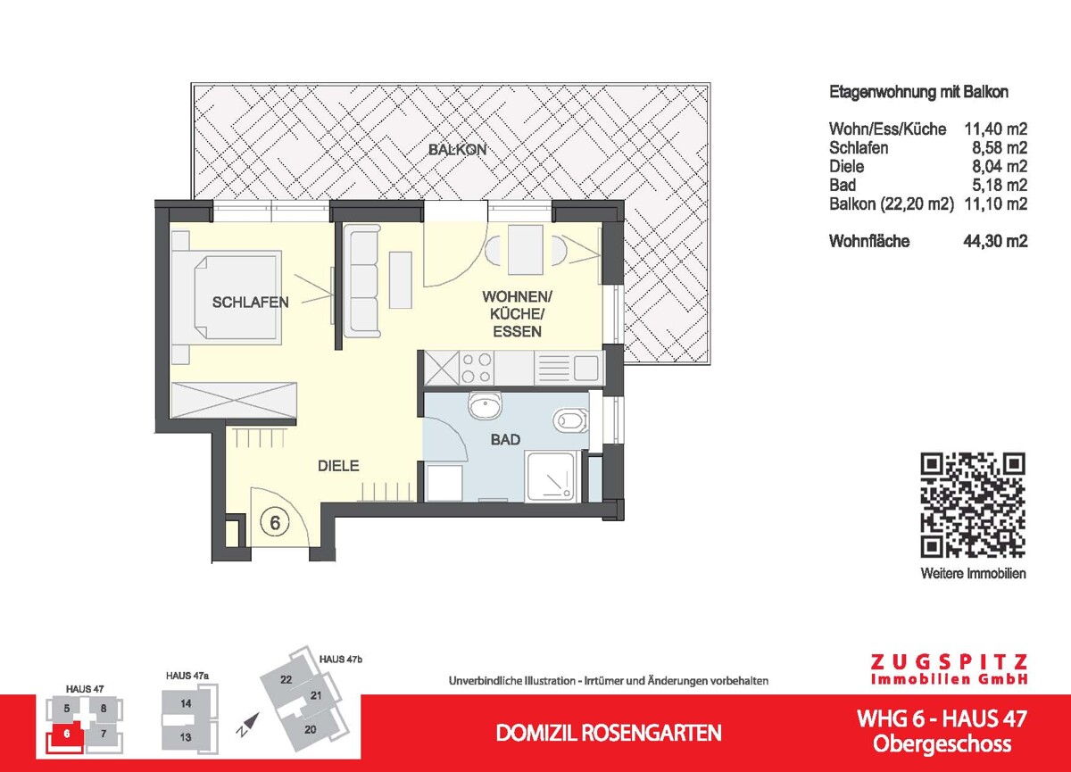 Domizil Rosengarten | 2.Zi. Wohnung mit Balkon | WHG06 - WHG 06 Grundriss 2D (58979)