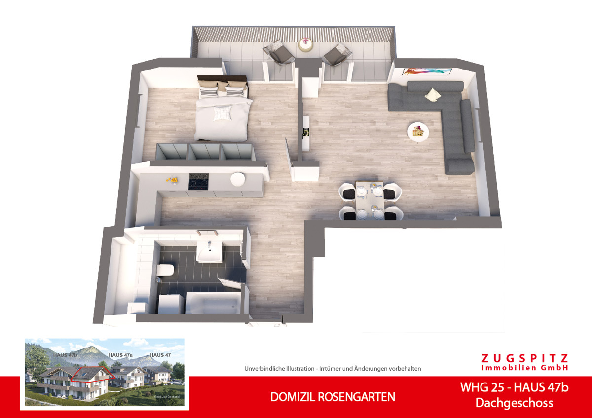 DOMIZIL ROSENGARTEN -2 Zi Wohnung -WHG25 - WHG-25_3D Grundriss (2599)