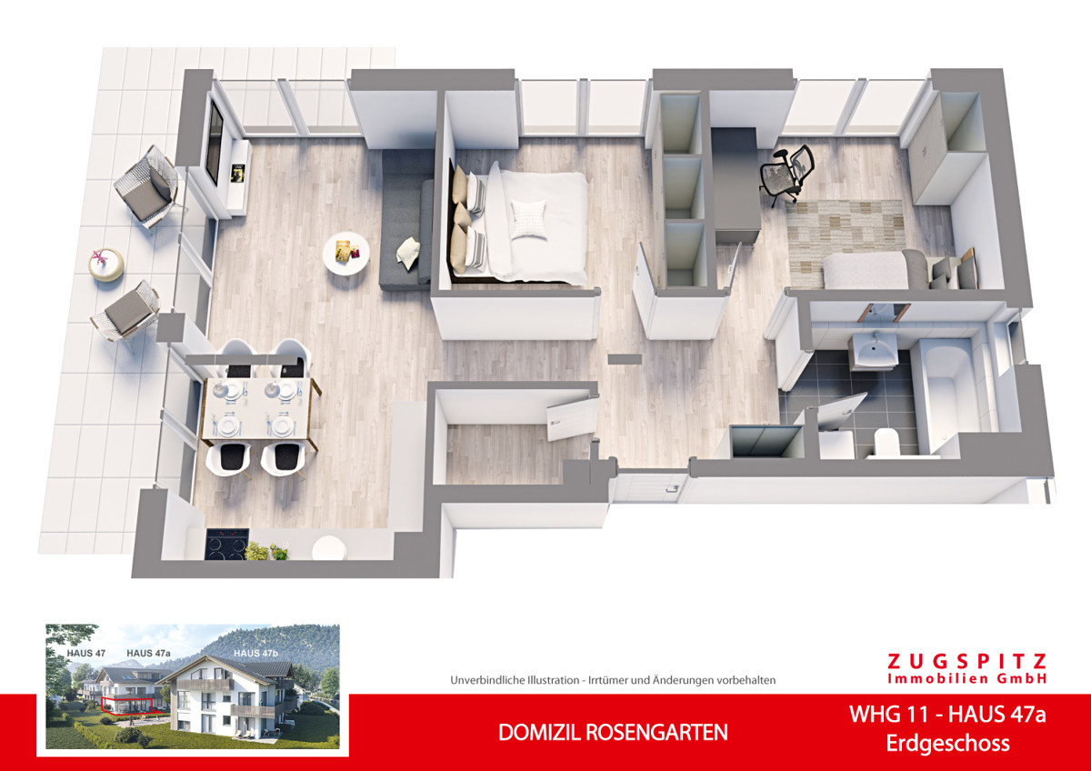 DOMIZIL ROSENGARTEN -3 Zi MIT FERIENWOHNUNG NUTZUNG -WHG11 - WHG-11_3D Grundriss (56728)