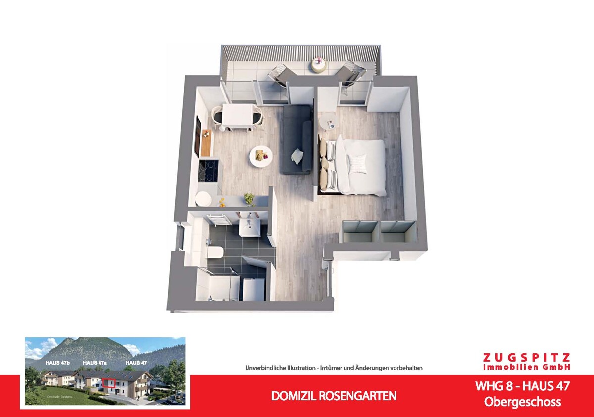 Domizil Rosengarten | 2.Zi. Wohnung mit Balkon | WHG08 - WHG 08 Animation 3D (58993)