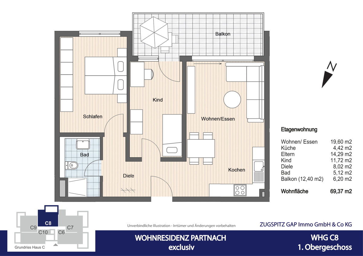 WOHNRESIDENZ PARTNACH - 3 Zi Wohnung - C08 - Grundriss C8 (56980)