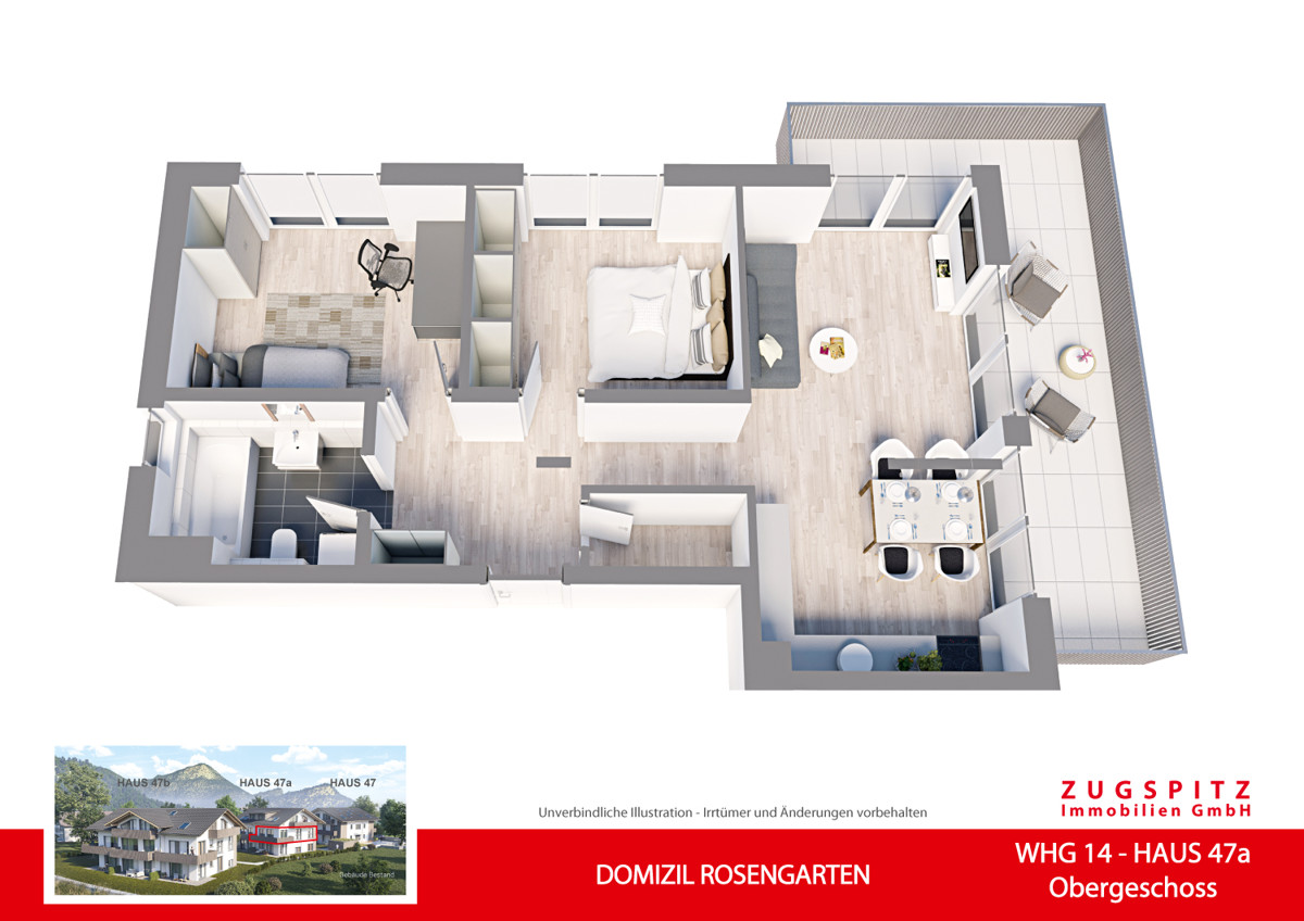 DOMIZIL ROSENGARTEN -3 Zi MIT FERIENWOHNUNG NUTZUNG -WHG14 - WHG-14_3D Grundriss (56752)