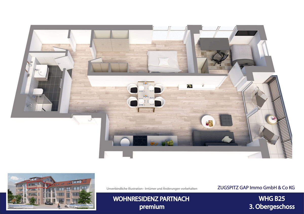 WOHNRESIDENZ PARTNACH - 3 Zi Wohnung - B25 - 3D Animation (58008)