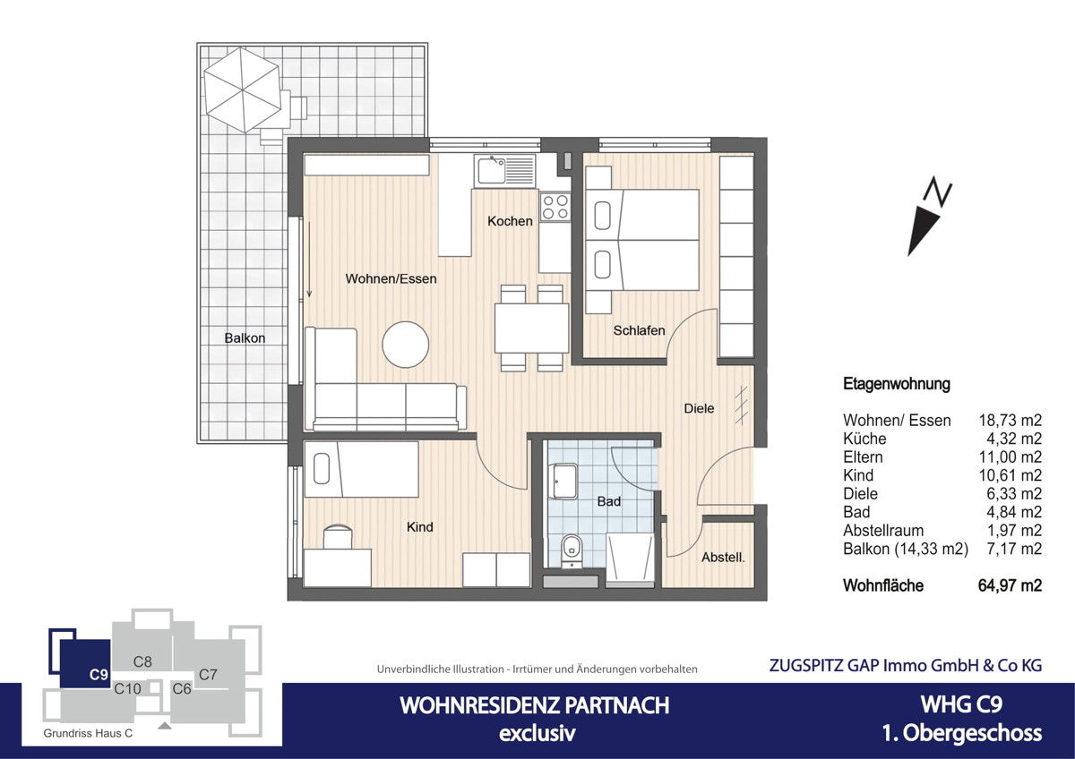 WOHNRESIDENZ PARTNACH - 3 Zi Wohnung - C09 - Grundriss C09 (56994)