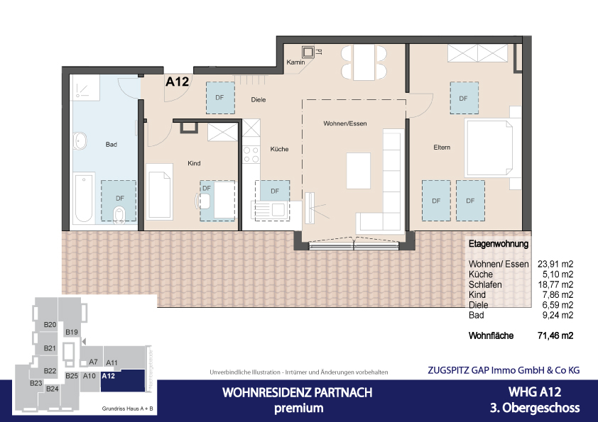 Neubau 2 -Zi.- Aufzug- FB-Heizung -A12 - 2D Grundriss (58021)
