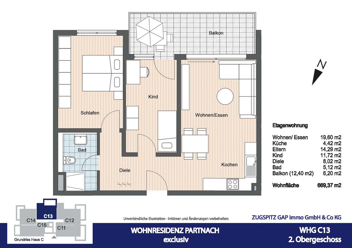 WOHNRESIDENZ PARTNACH - 3 Zi Wohnung - 13 - C13_2D Grundriss (57733)