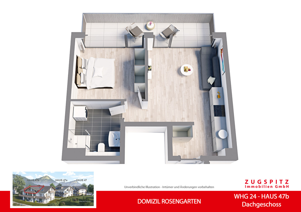 DOMIZIL ROSENGARTEN -2 Zi Wohnung -WHG24 - WHG-24_3D Grundriss (2590)