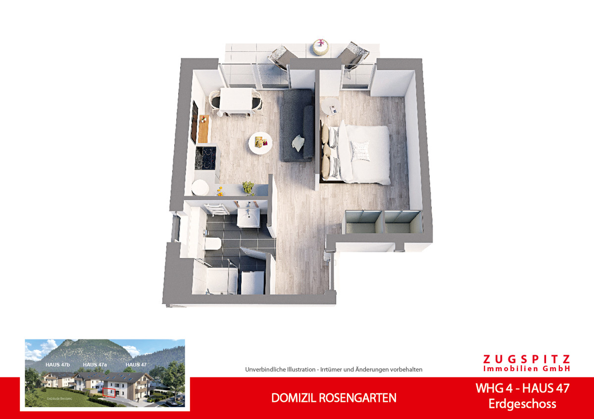 DOMIZIL ROSENGARTEN -2 Zi MIT FERIENWOHNUNG NUTZUNG -WHG04 - WHG-4_3D Grundriss (56686)