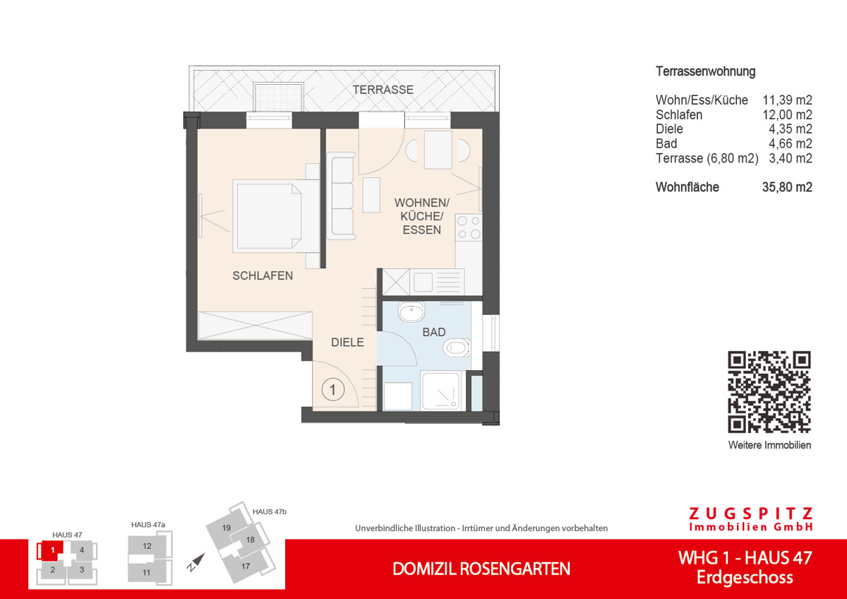 DOMIZIL ROSENGARTEN -2 Zi MIT FERIENWOHNUNG NUTZUNG -WHG01 - WHG-1_2D Grundriss (57990)
